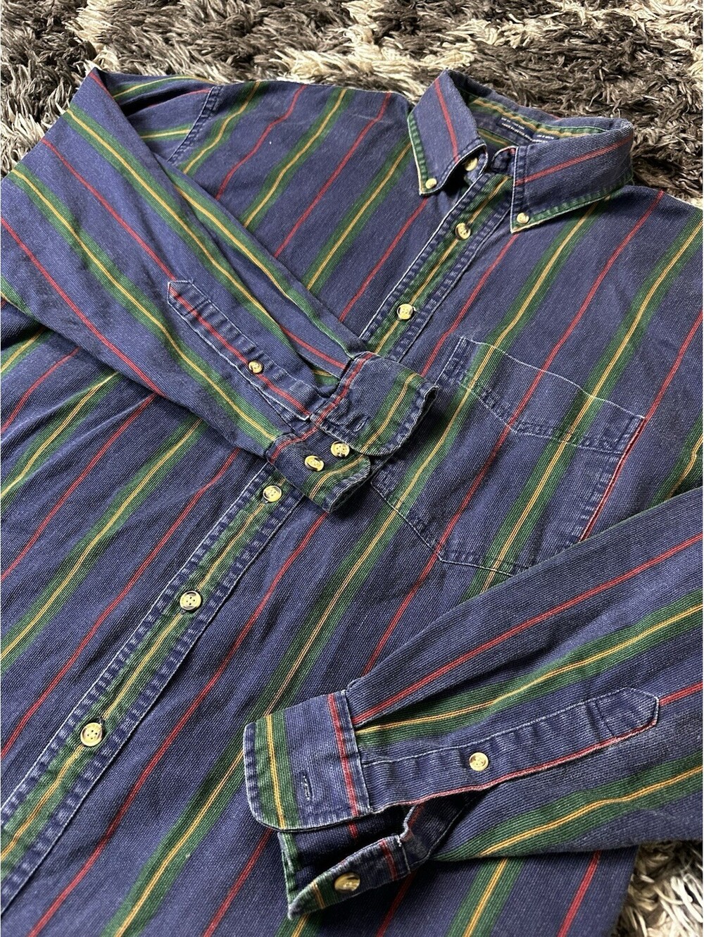 Vintage 90s Vertical Striped Long Sleeve Button Down Shirt Mens XL Heavy Cotton
